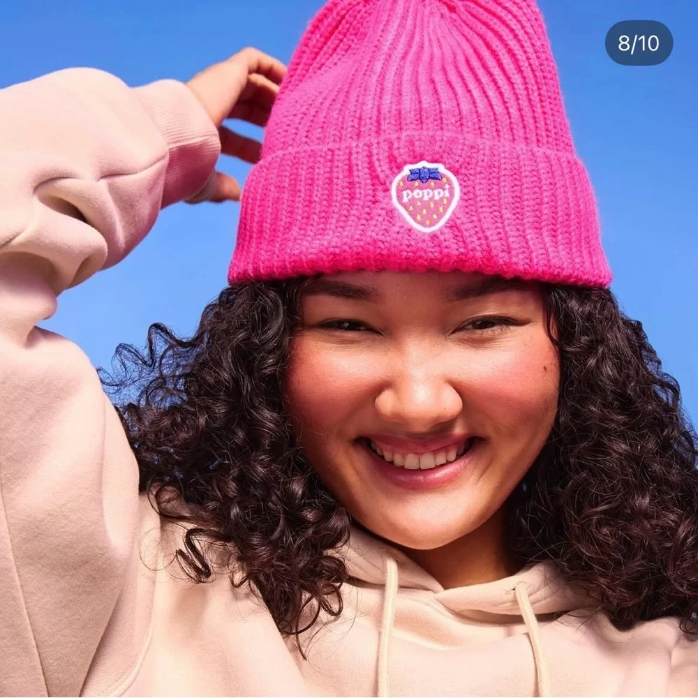 Poppi Bright Pink Strawberry Winter Hat - Picture 2 of 5